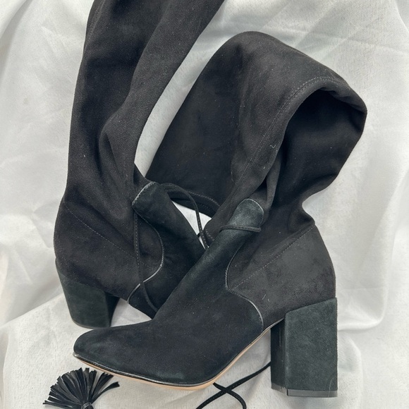 $600+ RACHEL ZOE Robin Tall Suede BLOCK Boot WRAPAROUND TASSEL BLACK Sz 6.5 - Picture 5 of 9